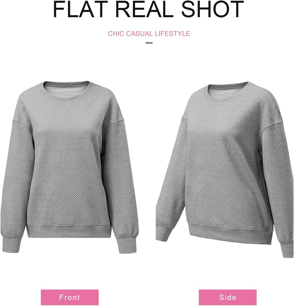 imageSHEWIN Womens Fall Fashion 2025 Long Sleeve Shirts Crewneck Loose Textured Tunic Tops Solid Pullover Sweatshirt With PocketsGray