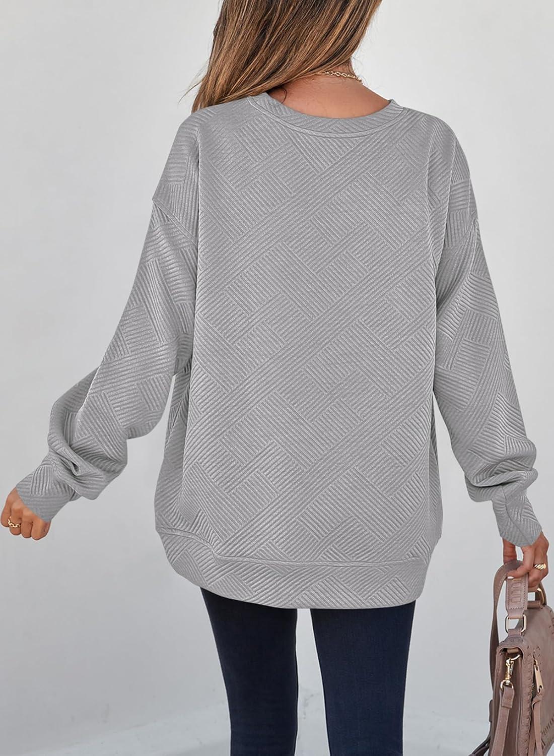 imageSHEWIN Womens Fall Fashion 2025 Long Sleeve Shirts Crewneck Loose Textured Tunic Tops Solid Pullover Sweatshirt With PocketsGray
