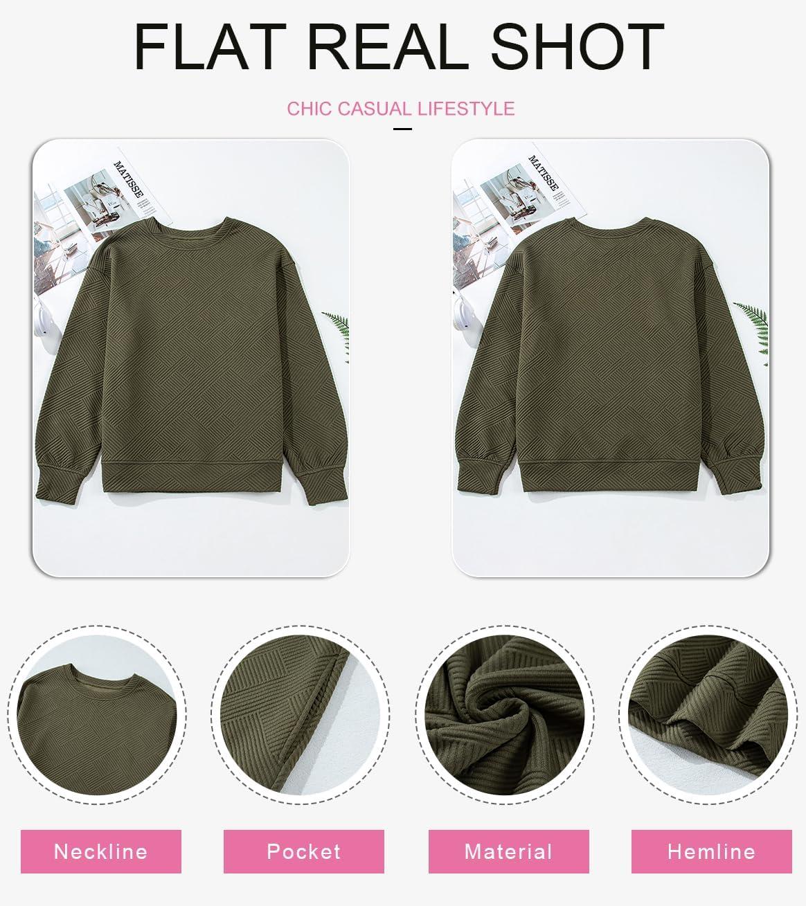 imageSHEWIN Womens Fall Fashion 2025 Long Sleeve Shirts Crewneck Loose Textured Tunic Tops Solid Pullover Sweatshirt With PocketsJungle Green