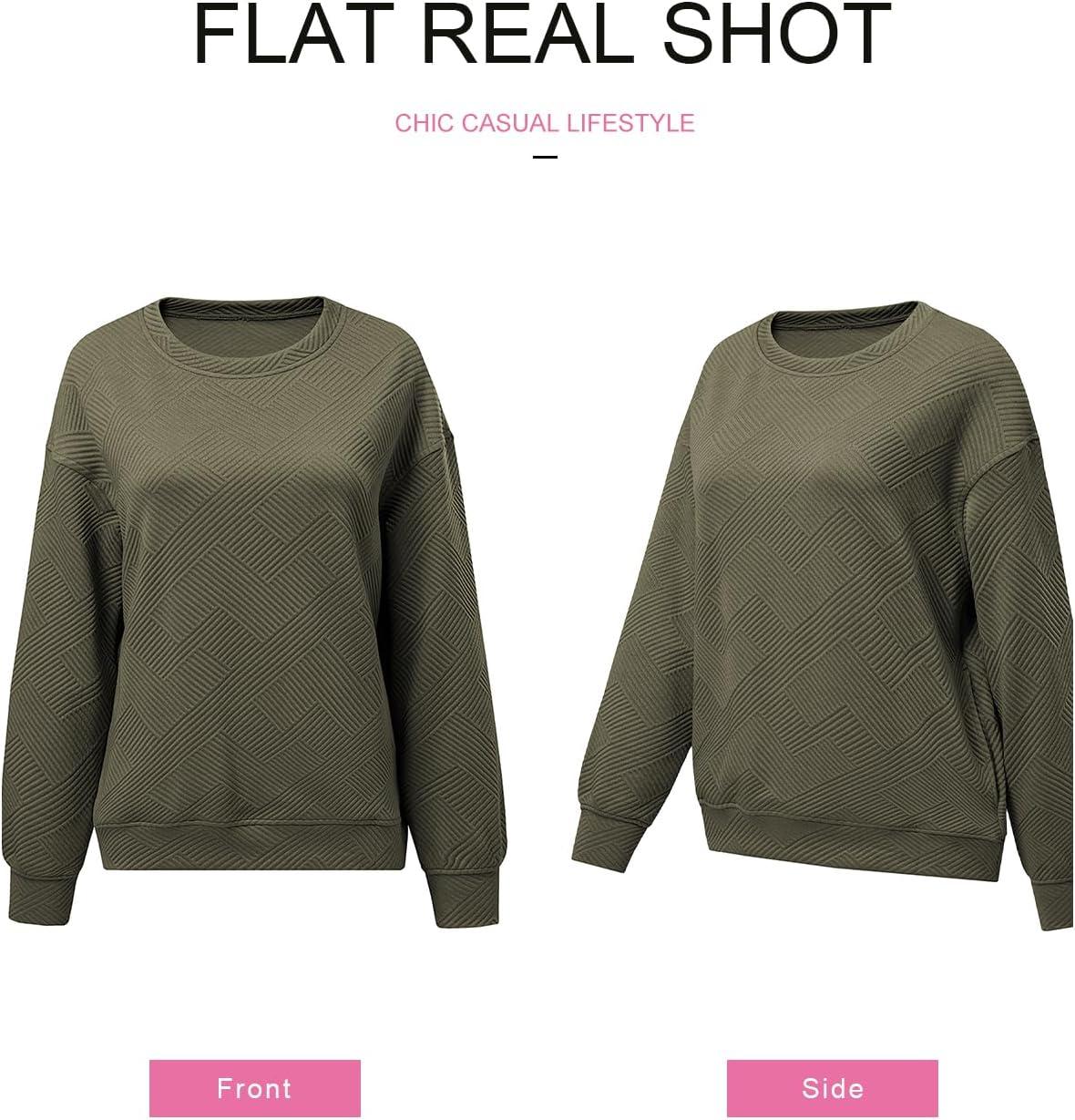 imageSHEWIN Womens Fall Fashion 2025 Long Sleeve Shirts Crewneck Loose Textured Tunic Tops Solid Pullover Sweatshirt With PocketsJungle Green
