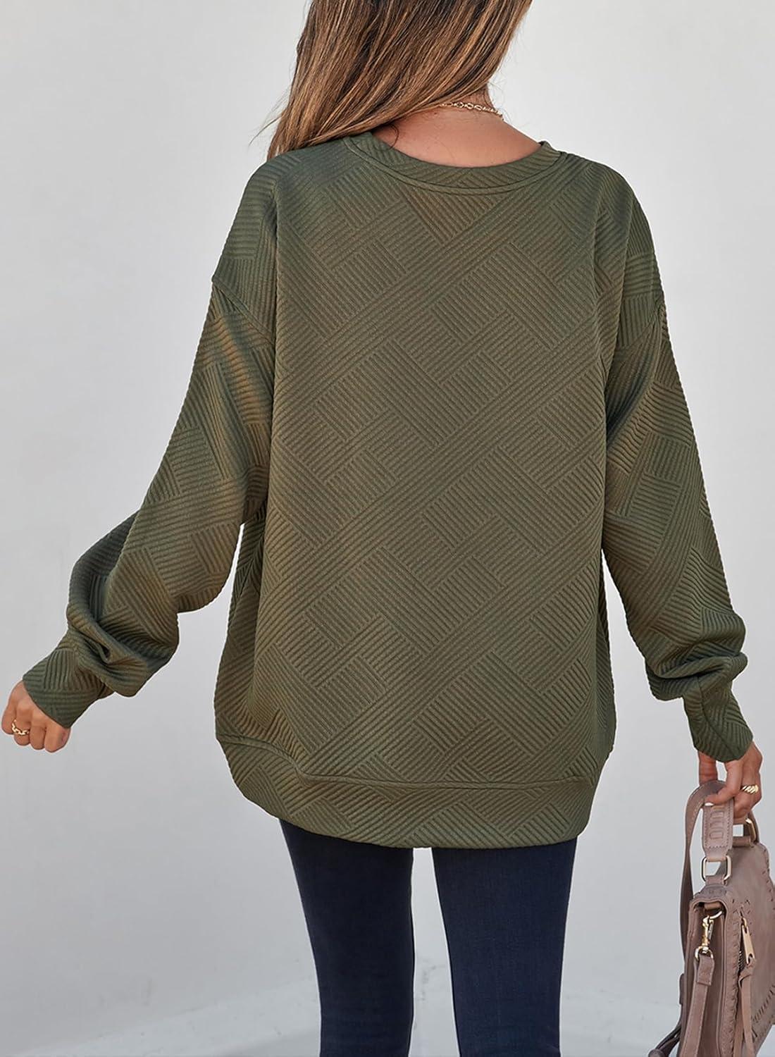 imageSHEWIN Womens Fall Fashion 2025 Long Sleeve Shirts Crewneck Loose Textured Tunic Tops Solid Pullover Sweatshirt With PocketsJungle Green