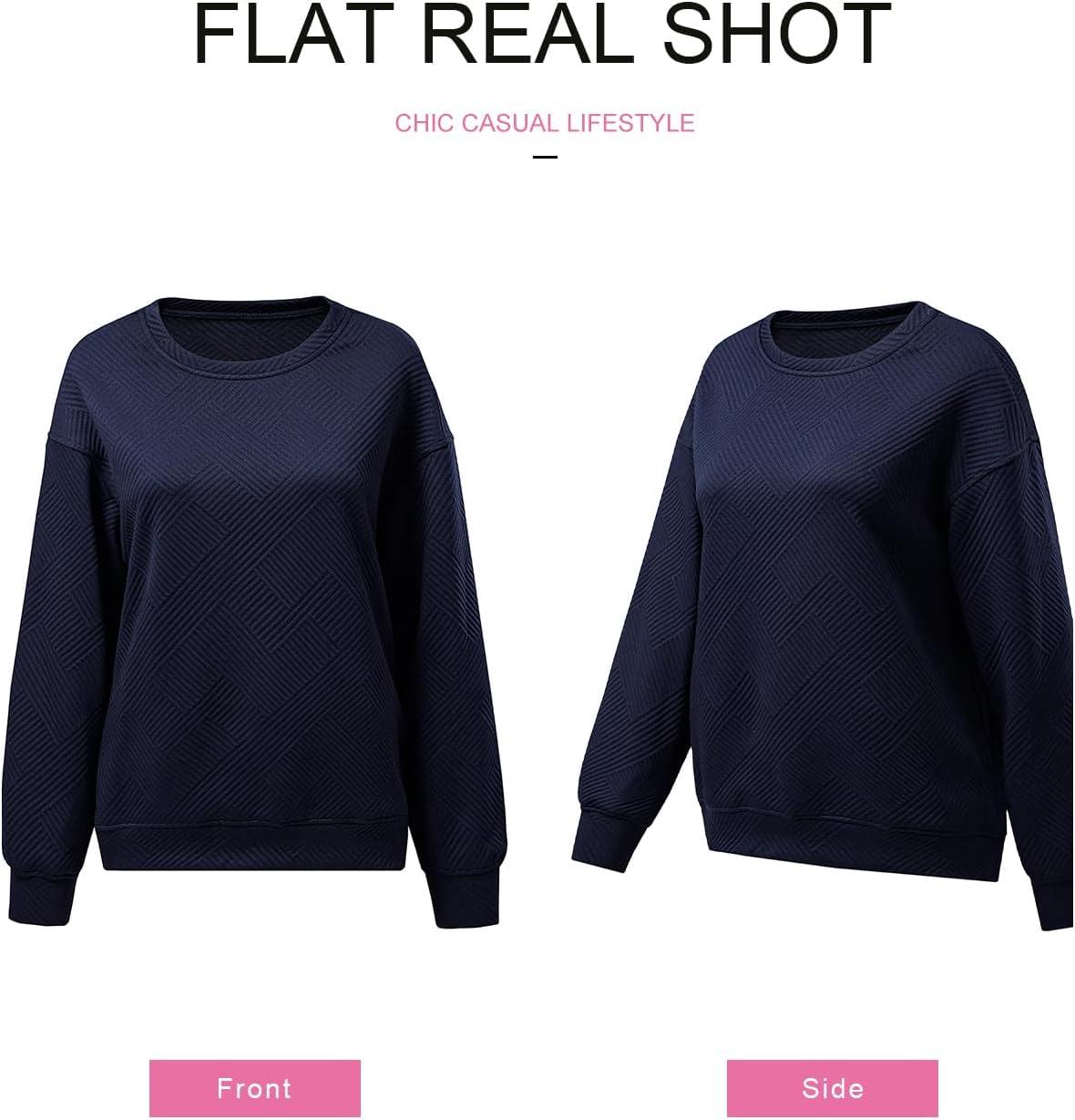 imageSHEWIN Womens Fall Fashion 2025 Long Sleeve Shirts Crewneck Loose Textured Tunic Tops Solid Pullover Sweatshirt With PocketsNavy Blue