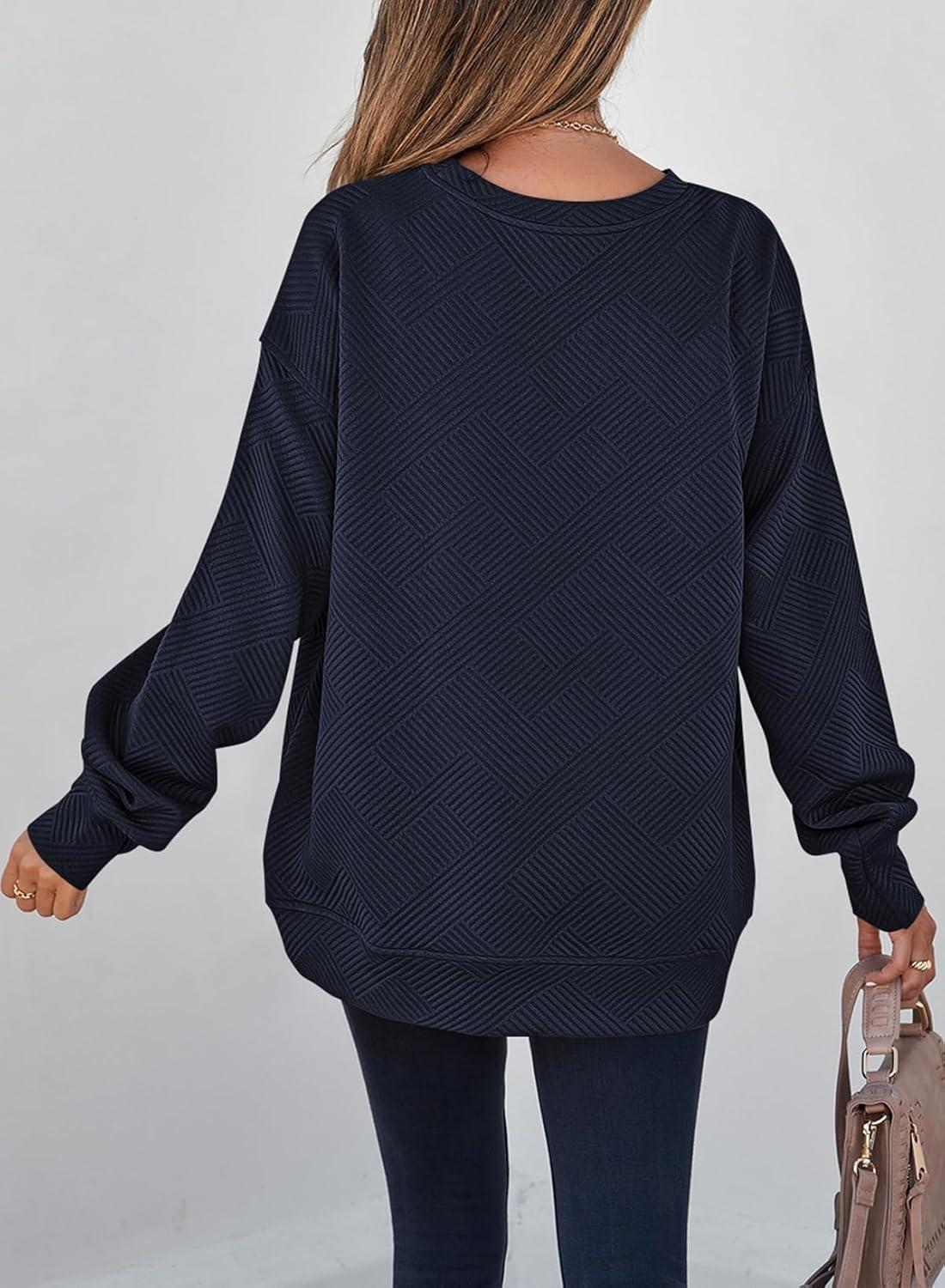 imageSHEWIN Womens Fall Fashion 2025 Long Sleeve Shirts Crewneck Loose Textured Tunic Tops Solid Pullover Sweatshirt With PocketsNavy Blue
