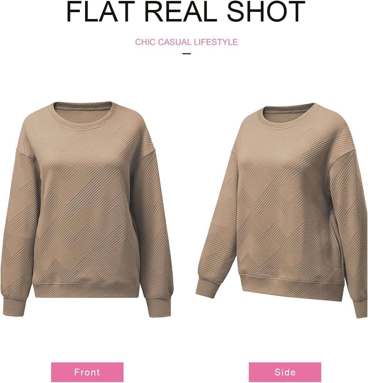 imageSHEWIN Womens Fall Fashion 2025 Long Sleeve Shirts Crewneck Loose Textured Tunic Tops Solid Pullover Sweatshirt With PocketsParchment