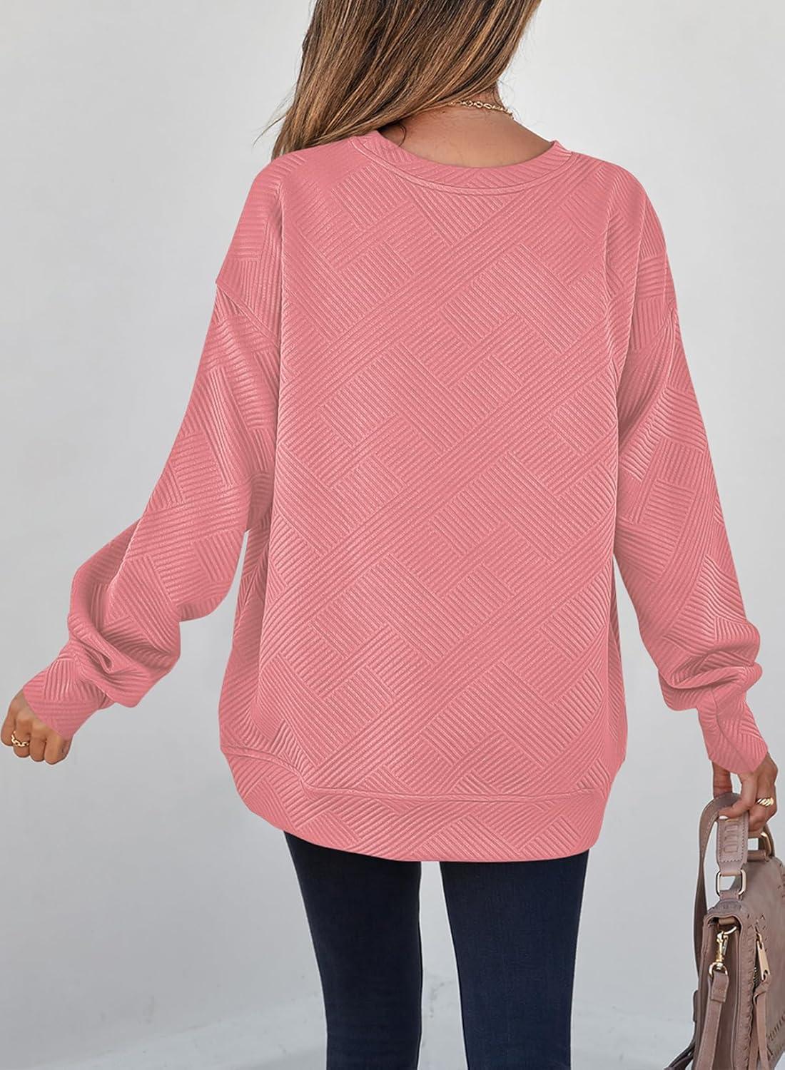 imageSHEWIN Womens Fall Fashion 2025 Long Sleeve Shirts Crewneck Loose Textured Tunic Tops Solid Pullover Sweatshirt With PocketsPeach Blossom