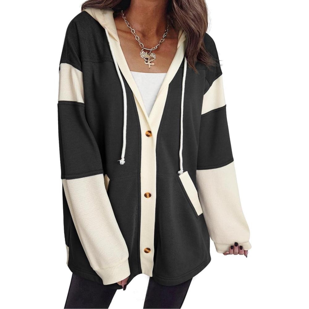 imageSHEWIN Oversized Sweatshirt For Women Casual Long Sleeve Button Down Hoodies Womens Fall Fashion 2025Black