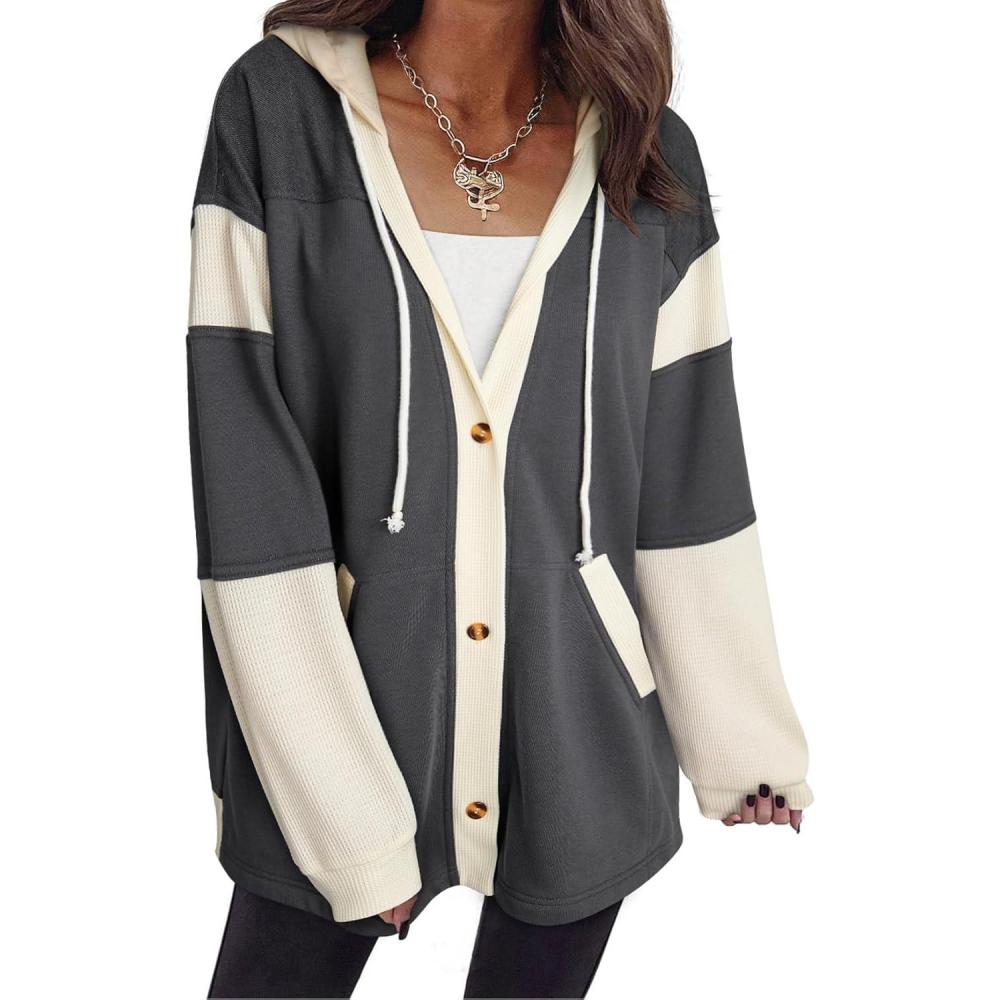 imageSHEWIN Oversized Sweatshirt For Women Casual Long Sleeve Button Down Hoodies Womens Fall Fashion 2025Dark Grey