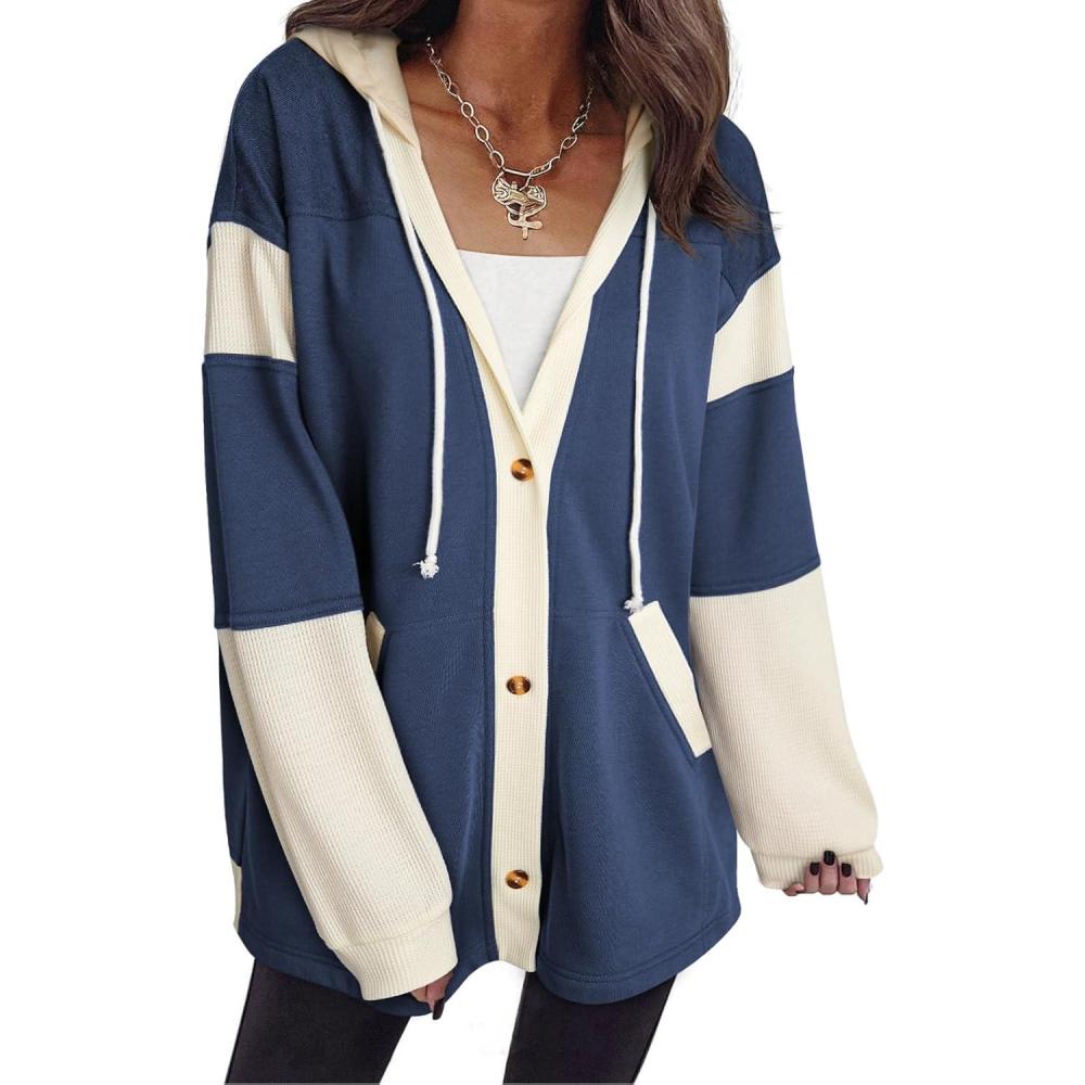 imageSHEWIN Oversized Sweatshirt For Women Casual Long Sleeve Button Down Hoodies Womens Fall Fashion 2025Sail Blue