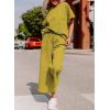 imageSHEWIN Womens 2 Piece Outfits Sweatsuit Casual Short Sleeve Pullover Tops and Drawstring Wide Leg Pants Lounge SetsYellow