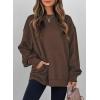imageSHEWIN Womens Fall Fashion 2025 Long Sleeve Shirts Crewneck Loose Textured Tunic Tops Solid Pullover Sweatshirt With PocketsCoffee