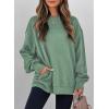 imageSHEWIN Womens Fall Fashion 2025 Long Sleeve Shirts Crewneck Loose Textured Tunic Tops Solid Pullover Sweatshirt With PocketsGreen Bay