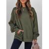 imageSHEWIN Womens Fall Fashion 2025 Long Sleeve Shirts Crewneck Loose Textured Tunic Tops Solid Pullover Sweatshirt With PocketsJungle Green