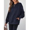 imageSHEWIN Womens Fall Fashion 2025 Long Sleeve Shirts Crewneck Loose Textured Tunic Tops Solid Pullover Sweatshirt With PocketsNavy Blue