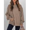 imageSHEWIN Womens Fall Fashion 2025 Long Sleeve Shirts Crewneck Loose Textured Tunic Tops Solid Pullover Sweatshirt With PocketsParchment