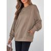 imageSHEWIN Womens Fall Fashion 2025 Long Sleeve Shirts Crewneck Loose Textured Tunic Tops Solid Pullover Sweatshirt With PocketsParchment