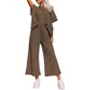 imageSHEWIN Womens 2 Piece Outfits Sweatsuit Casual Short Sleeve Pullover Tops and Drawstring Wide Leg Pants Lounge SetsBrown