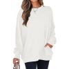 imageSHEWIN Womens Fall Fashion 2025 Long Sleeve Shirts Crewneck Loose Textured Tunic Tops Solid Pullover Sweatshirt With PocketsWhite