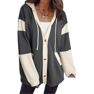 imageSHEWIN Oversized Sweatshirt For Women Casual Long Sleeve Button Down Hoodies Womens Fall Fashion 2025Dark Grey