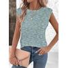 imageSHEWIN Summer Tops for Women Casual Crew Neck Waffle Knit Cap Sleeve Shirts Loose Fit Blouses TopGreen