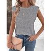 imageSHEWIN Summer Tops for Women Casual Crew Neck Waffle Knit Cap Sleeve Shirts Loose Fit Blouses TopMedium Grey