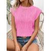 imageSHEWIN Womens Summer Tops Casual Crewneck Cap Sleeve Shirts Lightweight Crochet Knit Texture Tank Top BlousesDark Pink