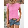 imageSHEWIN Womens Summer Tops Casual Crewneck Cap Sleeve Shirts Lightweight Crochet Knit Texture Tank Top BlousesDark Pink