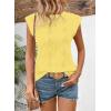 imageSHEWIN Womens Summer Tops Casual Crewneck Cap Sleeve Shirts Lightweight Crochet Knit Texture Tank Top BlousesYellow