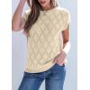imageSHEWIN Womens Tops Crewneck Cable Knit Short Sleeve Sweater Loose Lightweight Blouses Dressy Casual Pullover Sweaters TopApricot