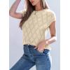 imageSHEWIN Womens Tops Crewneck Cable Knit Short Sleeve Sweater Loose Lightweight Blouses Dressy Casual Pullover Sweaters TopApricot