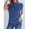 imageSHEWIN Womens Tops Crewneck Cable Knit Short Sleeve Sweater Loose Lightweight Blouses Dressy Casual Pullover Sweaters TopDark Blue