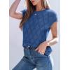 imageSHEWIN Womens Tops Crewneck Cable Knit Short Sleeve Sweater Loose Lightweight Blouses Dressy Casual Pullover Sweaters TopDark Blue