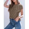 imageSHEWIN Womens Tops Crewneck Cable Knit Short Sleeve Sweater Loose Lightweight Blouses Dressy Casual Pullover Sweaters TopDark Brown