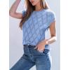 imageSHEWIN Womens Tops Crewneck Cable Knit Short Sleeve Sweater Loose Lightweight Blouses Dressy Casual Pullover Sweaters TopSky Blue