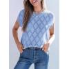 imageSHEWIN Womens Tops Crewneck Cable Knit Short Sleeve Sweater Loose Lightweight Blouses Dressy Casual Pullover Sweaters TopSky Blue
