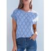 imageSHEWIN Womens Tops Crewneck Cable Knit Short Sleeve Sweater Loose Lightweight Blouses Dressy Casual Pullover Sweaters TopSky Blue