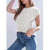imageSHEWIN Womens Tops Crewneck Cable Knit Short Sleeve Sweater Loose Lightweight Blouses Dressy Casual Pullover Sweaters TopWhite