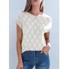 imageSHEWIN Womens Tops Crewneck Cable Knit Short Sleeve Sweater Loose Lightweight Blouses Dressy Casual Pullover Sweaters TopWhite