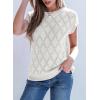 imageSHEWIN Womens Tops Crewneck Cable Knit Short Sleeve Sweater Loose Lightweight Blouses Dressy Casual Pullover Sweaters TopWhite