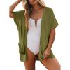 imageSHEWIN Womens Short Sleeve Summer Cardigan Sweaters Lightweight Open Front Pleated Cover Ups Beach Vacation Clothes for WomenB Guacamole Green