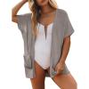 imageSHEWIN Womens Short Sleeve Summer Cardigan Sweaters Lightweight Open Front Pleated Cover Ups Beach Vacation Clothes for WomenB Light Grey