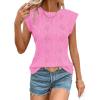 imageSHEWIN Womens Summer Tops Casual Crewneck Cap Sleeve Shirts Lightweight Crochet Knit Texture Tank Top BlousesDark Pink