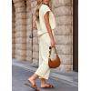 imageSHEWIN Womens Two Piece Fall Outfits Sweatsuits Casual Pullover Tops and Wide Leg Sweatpant Lounge SetsBeige