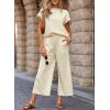 imageSHEWIN Womens Two Piece Fall Outfits Sweatsuits Casual Pullover Tops and Wide Leg Sweatpant Lounge SetsBeige