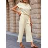 imageSHEWIN Womens Two Piece Fall Outfits Sweatsuits Casual Pullover Tops and Wide Leg Sweatpant Lounge SetsBeige