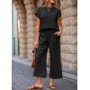 imageSHEWIN Womens Two Piece Fall Outfits Sweatsuits Casual Pullover Tops and Wide Leg Sweatpant Lounge SetsBlack