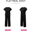 imageSHEWIN Womens Two Piece Fall Outfits Sweatsuits Casual Pullover Tops and Wide Leg Sweatpant Lounge SetsBlack