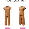 imageSHEWIN Womens Two Piece Fall Outfits Sweatsuits Casual Pullover Tops and Wide Leg Sweatpant Lounge SetsBuckskin