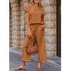 imageSHEWIN Womens Two Piece Fall Outfits Sweatsuits Casual Pullover Tops and Wide Leg Sweatpant Lounge SetsBuckskin