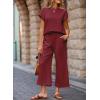 imageSHEWIN Womens Two Piece Fall Outfits Sweatsuits Casual Pullover Tops and Wide Leg Sweatpant Lounge SetsBurgundy