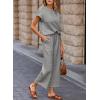 imageSHEWIN Womens Two Piece Fall Outfits Sweatsuits Casual Pullover Tops and Wide Leg Sweatpant Lounge SetsGray
